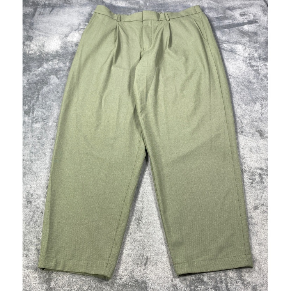 Hugo Boss Dress Pants Men 38x30 Green Birdseye Wool Blend Straight Leg Trousers